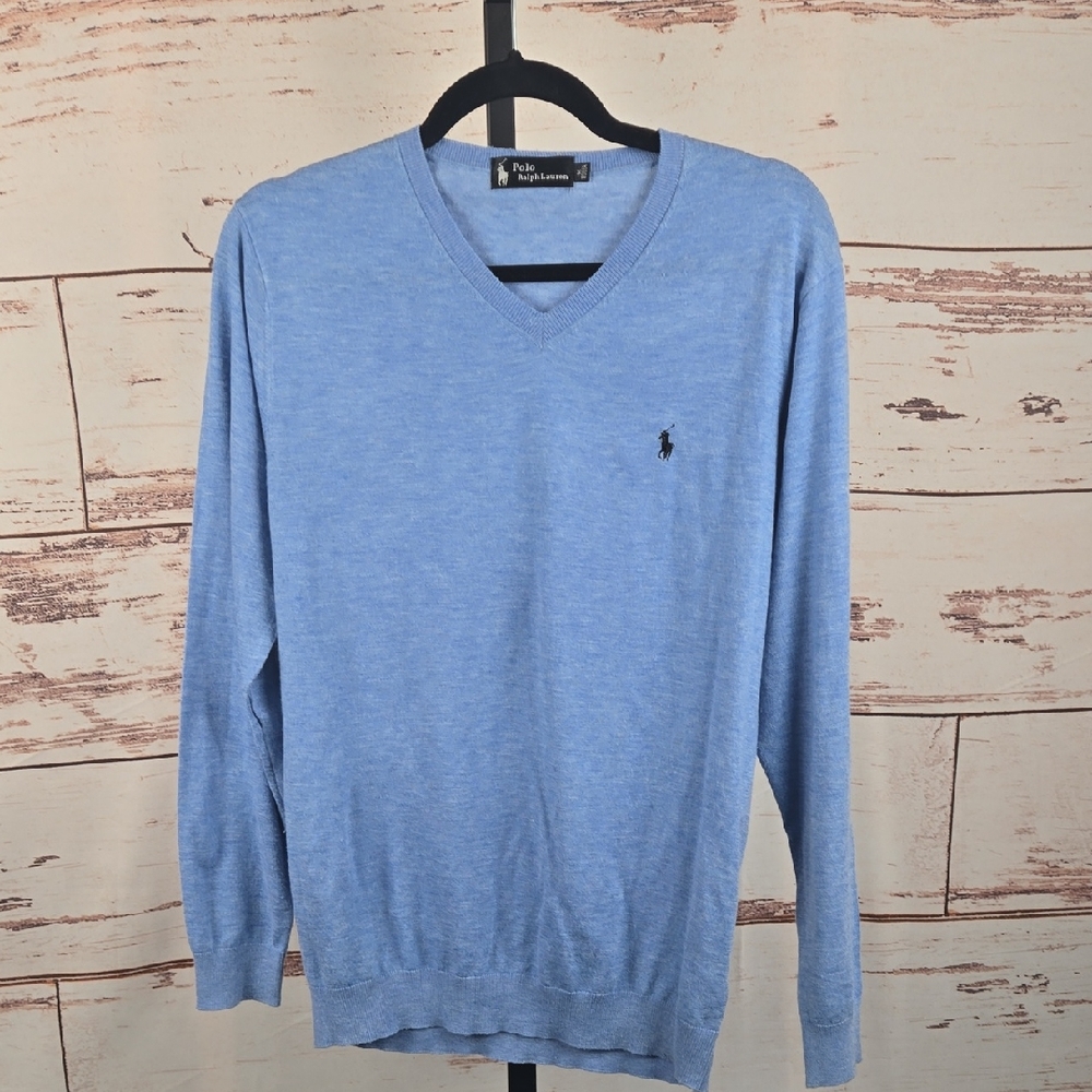 Polo Ralph Lauren Wool Cashmere V-Neck Sweater Blue Size Medium